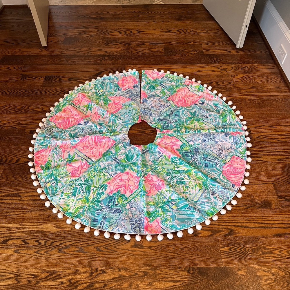 Floral Tree Skirt with Pom Pom Trim Lily Pulitzer tree skirt